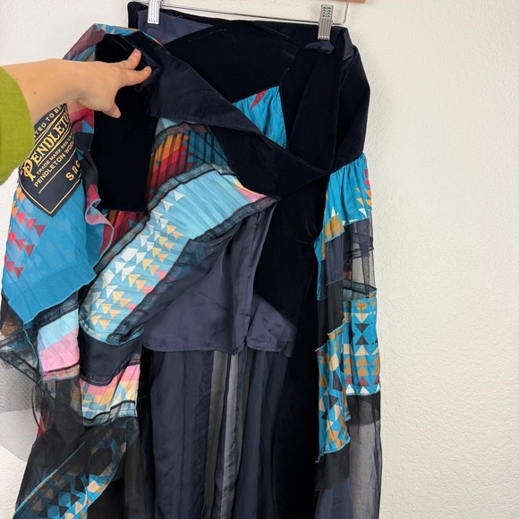 Sacai Pendleton Print Pleated Mesh Skirt 2019 Resort Asymmetrical Blue Black M - Picture 7 of 14